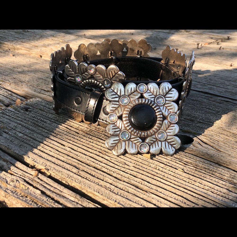 Concho Belt, Black Leather, Women
